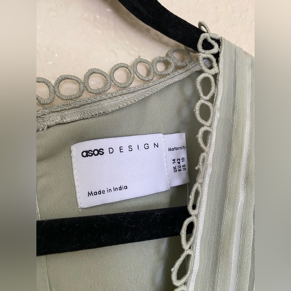 ASOS Design Maternity Sage Satin Green Dress - Picture 6 of 13